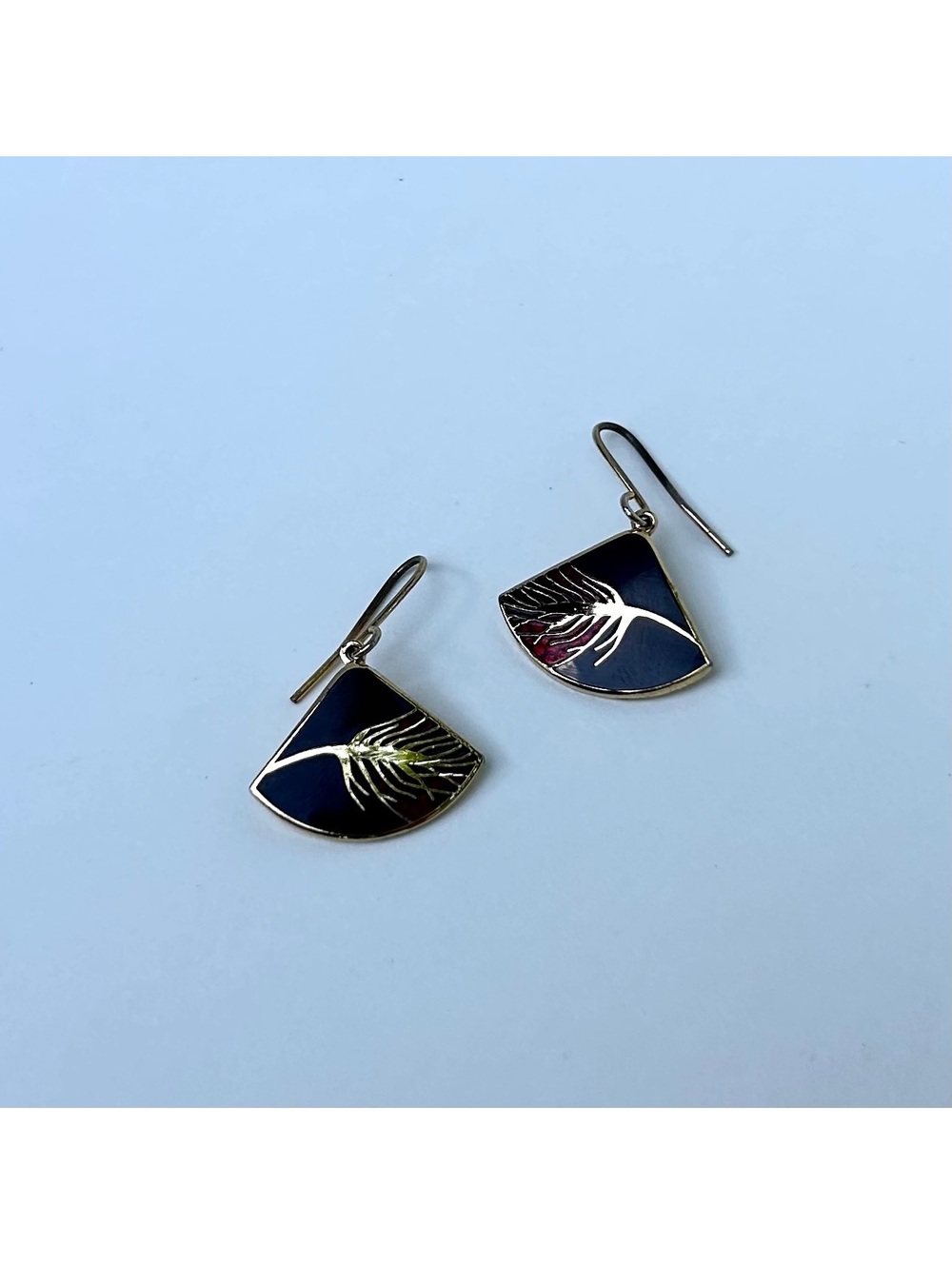 Vintage Roman Signed Cloisonne Gold Tone Pierced Earrings - Good Condition